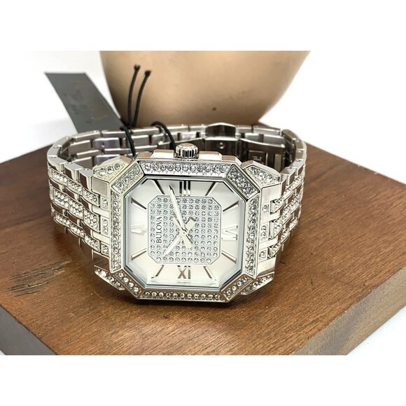 Bulova Men's Watch 96A285 Octava Quartz Crystal Pave Silver Stainless Steel 40mm - Picture 9 of 14
